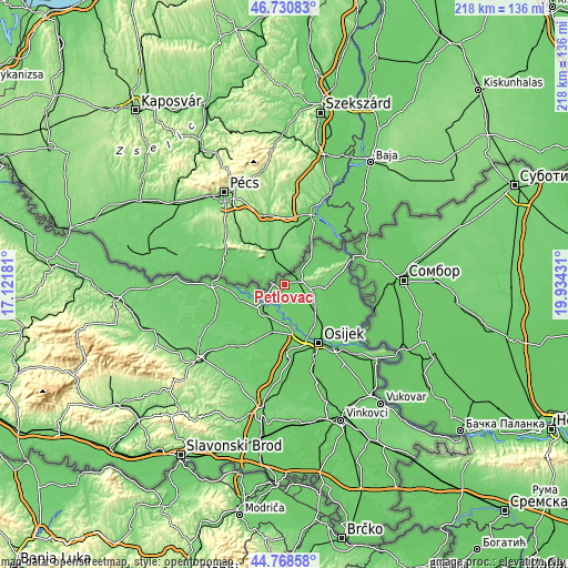 Topographic map of Petlovac