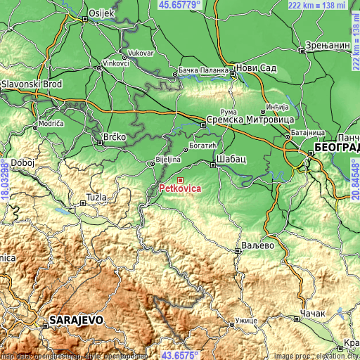 Topographic map of Petkovica