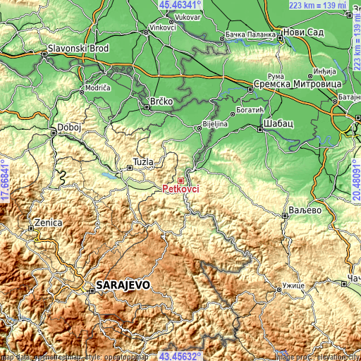 Topographic map of Petkovci