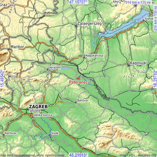 Topographic map of Peteranec