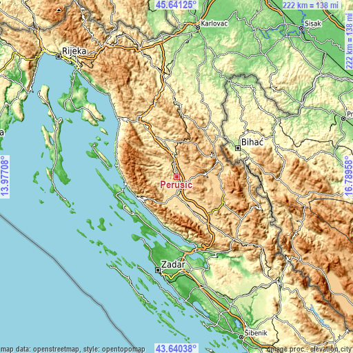 Topographic map of Perušić