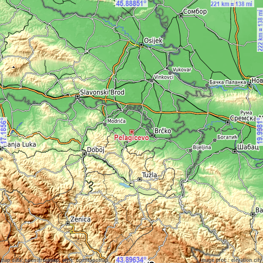 Topographic map of Pelagićevo