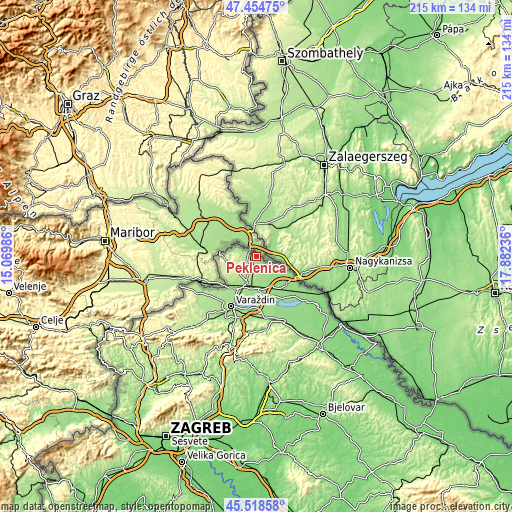 Topographic map of Peklenica