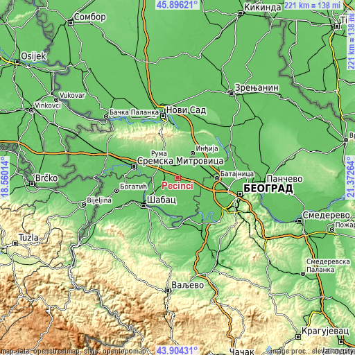 Topographic map of Pećinci