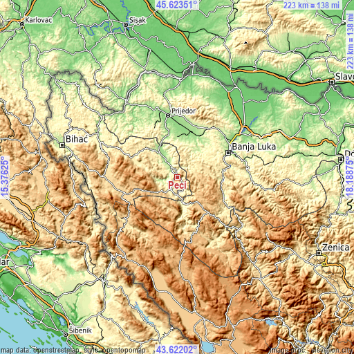 Topographic map of Peći