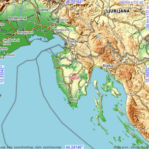 Topographic map of Pazin