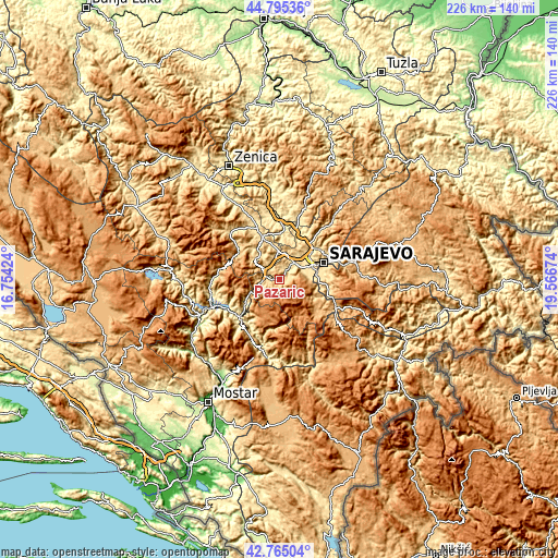 Topographic map of Pazarić