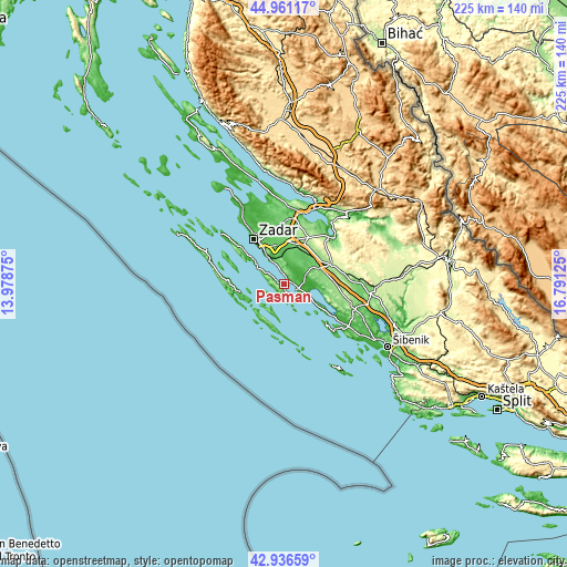 Topographic map of Pašman