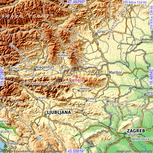 Topographic map of Pameče