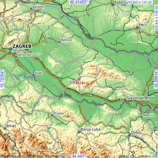 Topographic map of Pakrac