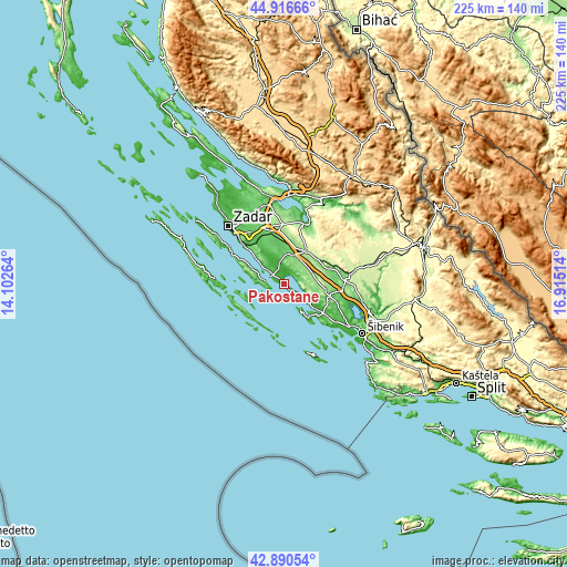 Topographic map of Pakoštane