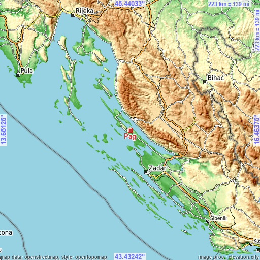 Topographic map of Pag