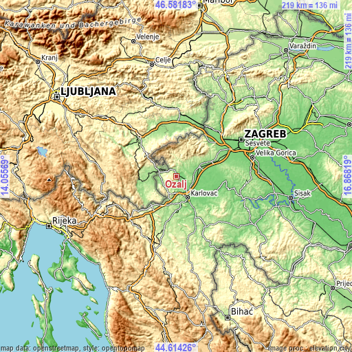 Topographic map of Ozalj