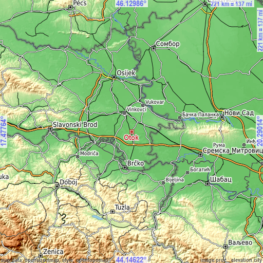 Topographic map of Otok