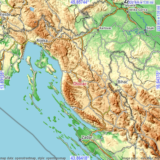 Topographic map of Otočac