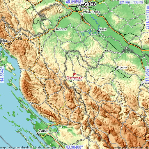 Topographic map of Ostrožac
