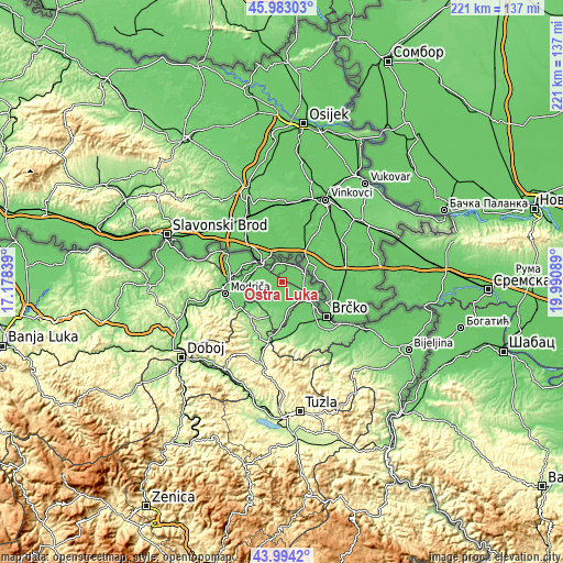 Topographic map of Oštra Luka