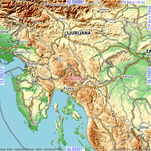 Topographic map of Osilnica