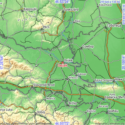 Topographic map of Osijek