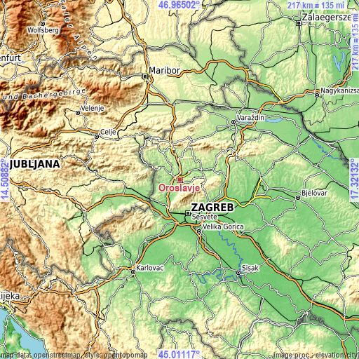 Topographic map of Oroslavje