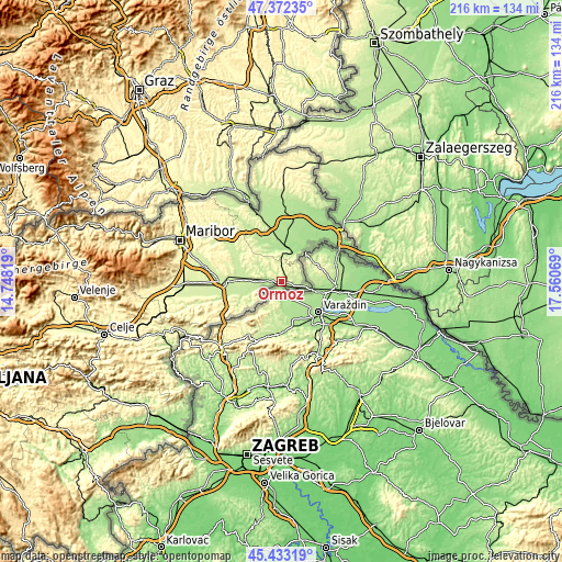 Topographic map of Ormož
