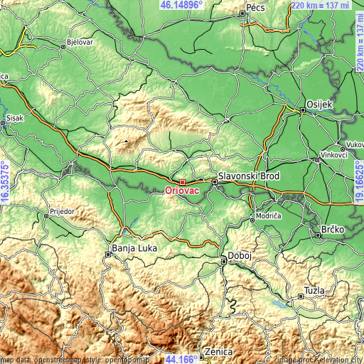 Topographic map of Oriovac