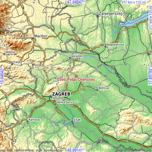 Topographic map of Sveti Petar Orehovec