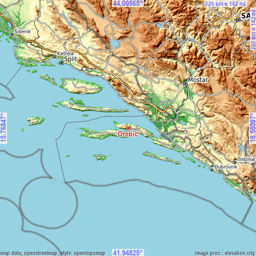 Topographic map of Orebić