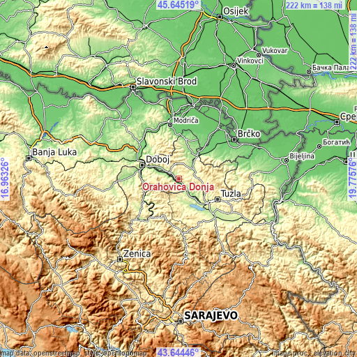 Topographic map of Orahovica Donja