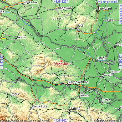 Topographic map of Orahovica