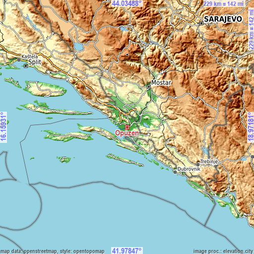 Topographic map of Opuzen