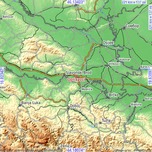 Topographic map of Oprisavci