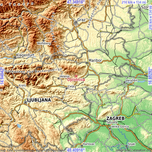 Topographic map of Oplotnica