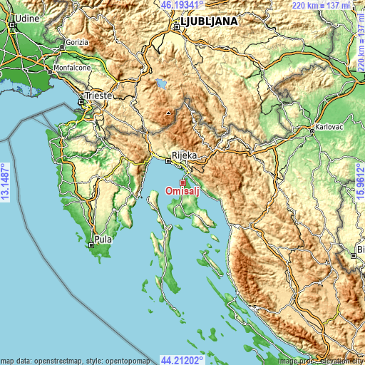 Topographic map of Omišalj