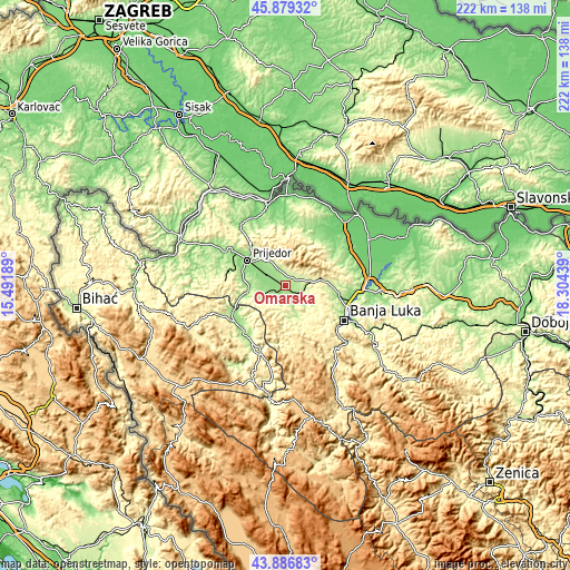 Topographic map of Omarska