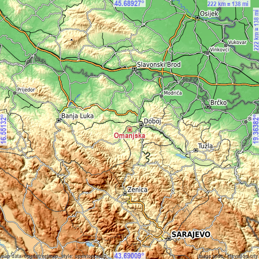 Topographic map of Omanjska