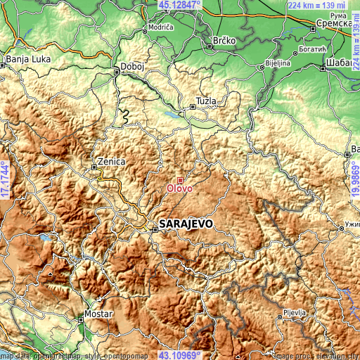 Topographic map of Olovo