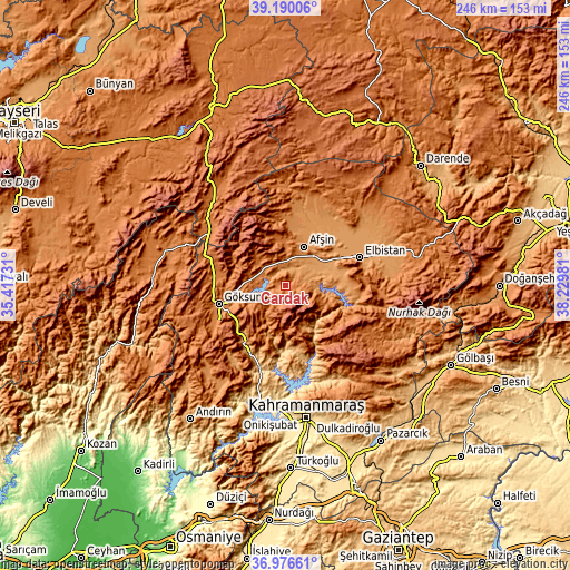 Topographic map of Çardak