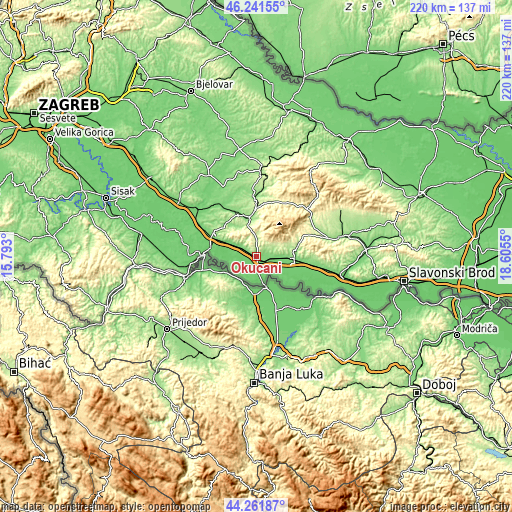 Topographic map of Okučani