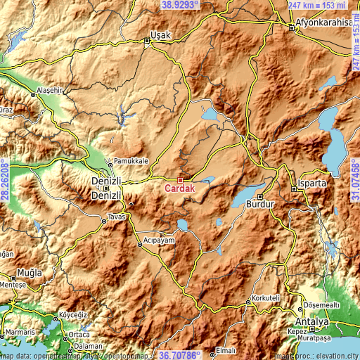 Topographic map of Çardak