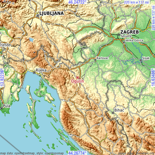 Topographic map of Ogulin
