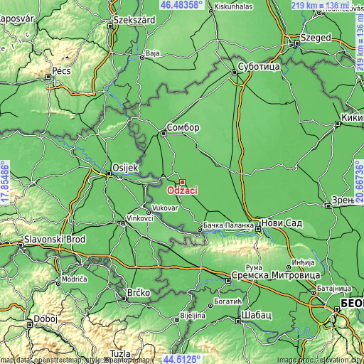 Topographic map of Odžaci