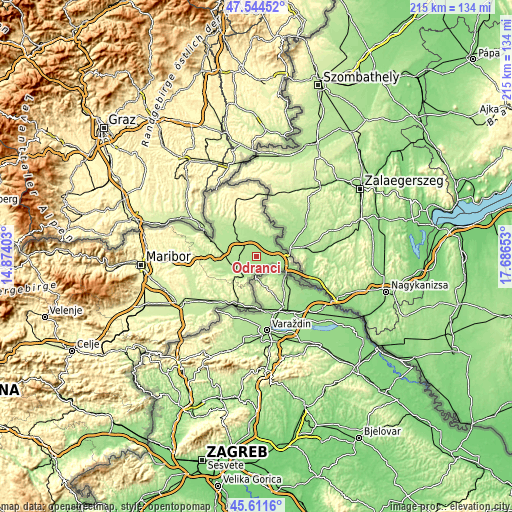 Topographic map of Odranci