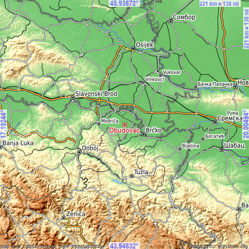 Topographic map of Obudovac