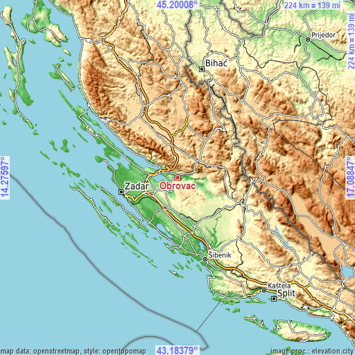 Topographic map of Obrovac