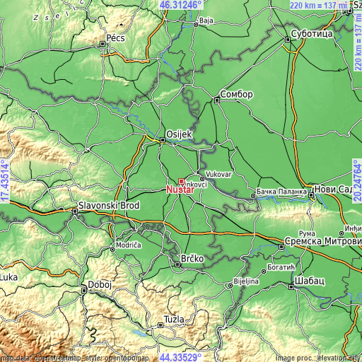 Topographic map of Nuštar