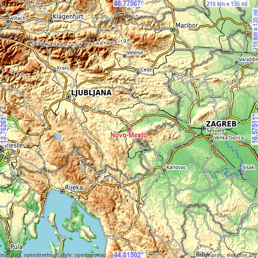 Topographic map of Novo Mesto
