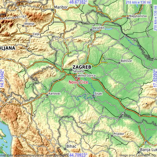 Topographic map of Novo Čiče
