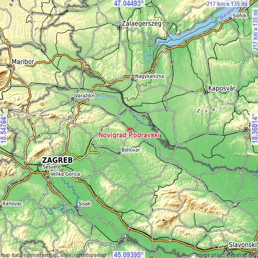 Topographic map of Novigrad Podravski