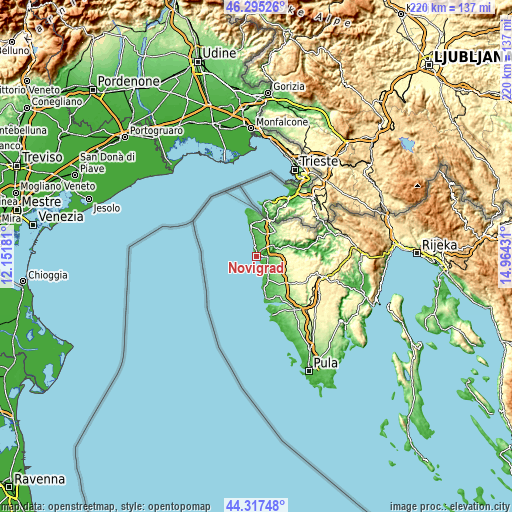 Topographic map of Novigrad